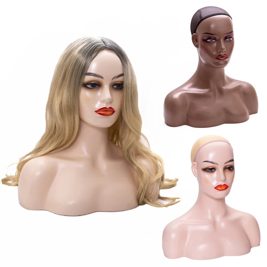 Realistic Female Mannequin Head with Shoulders for Display Manikin Head with Shoulder for Wig Jewelry Makeup Hat Display