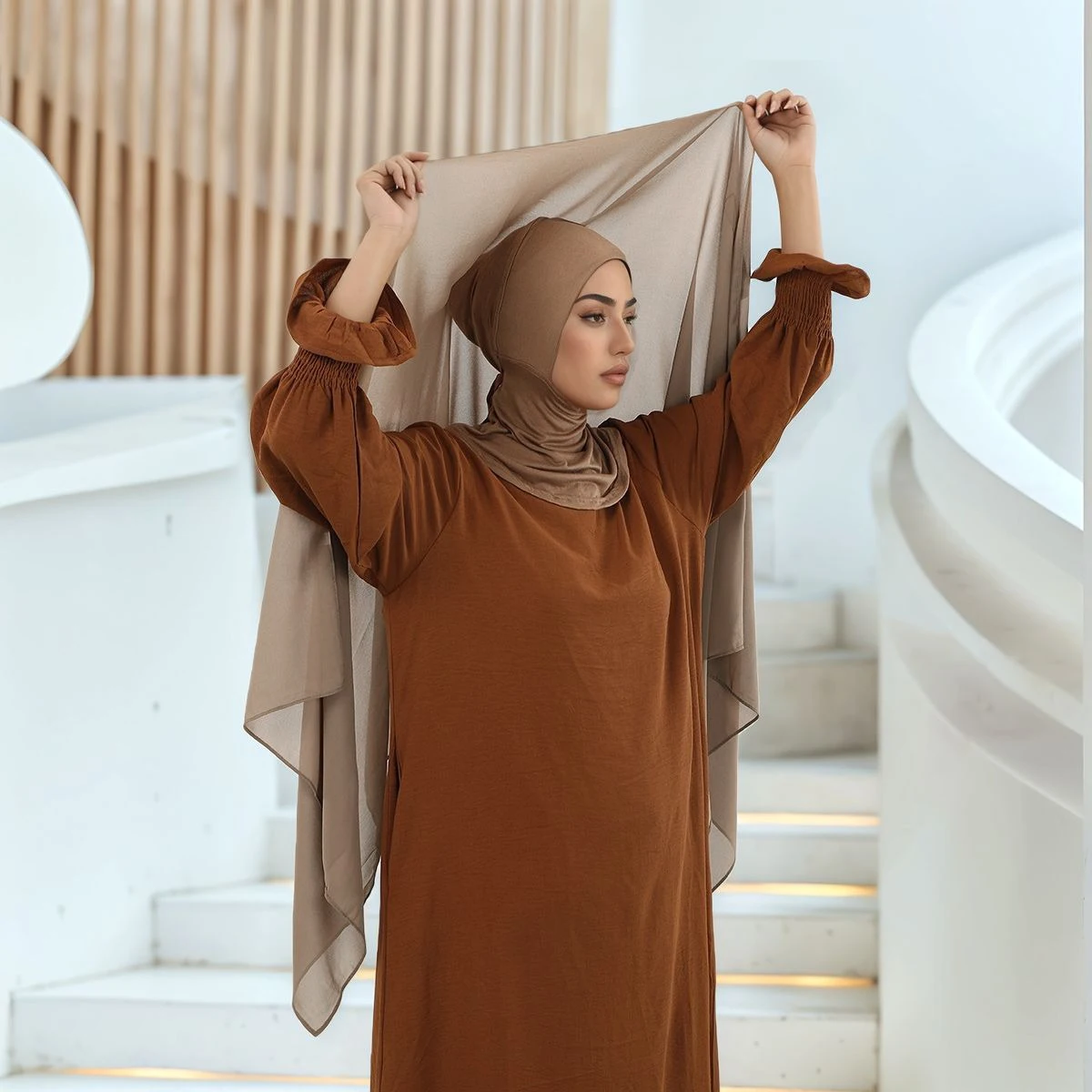 

Newest Instant Chiffon Hijab Shawl Solid Color with Magnetic Buckle Easy To Wear Shawl Wrap With Undercap For Muslim Women