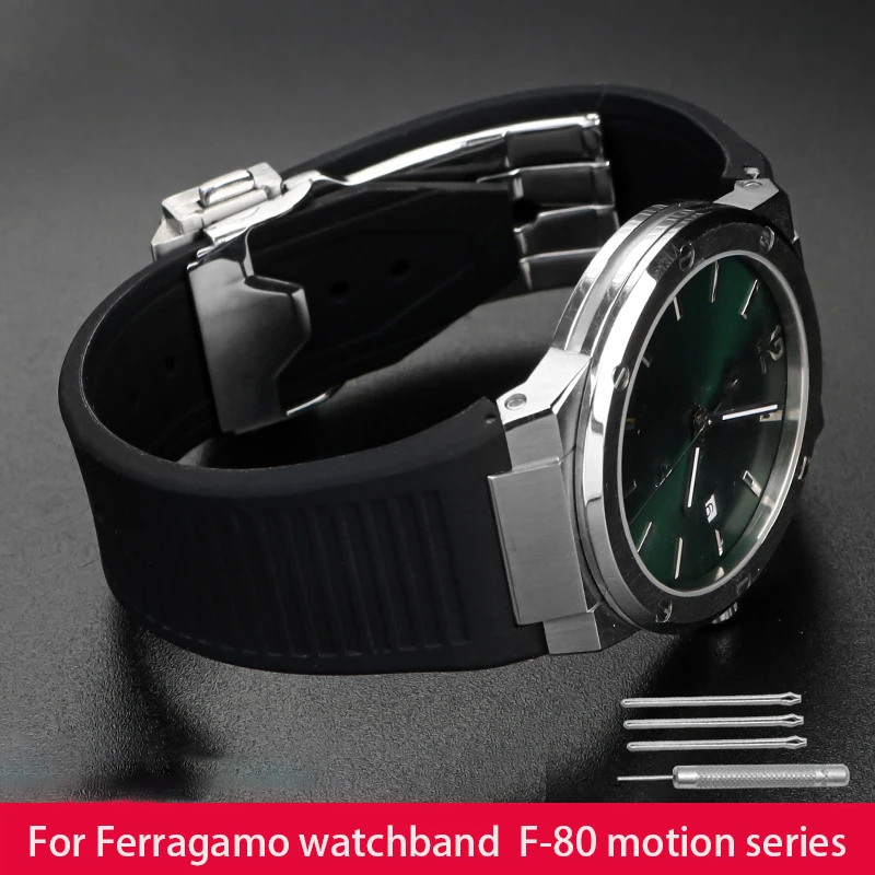 For Ferragamo watchband F-80 motion sports series F80 waterproof silicone strap steel watch chain 26mm Man\'s wristband bracelet