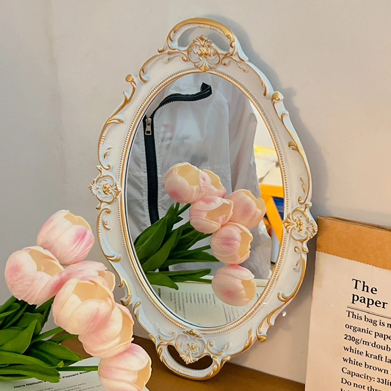 

French Makeup Retro Mirror Vanity Design Funky Small Aesthetic Mirror Girls Makeup Espejos Decorativos Nordic Home Decor