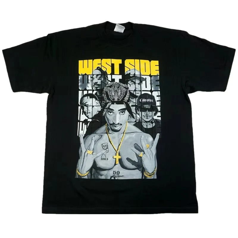 

West Side West Coast Old School Rap OG HipHop Short Sleeve Cotton T-Shirt Summer Men's and Women's High Street Casual Loose Top