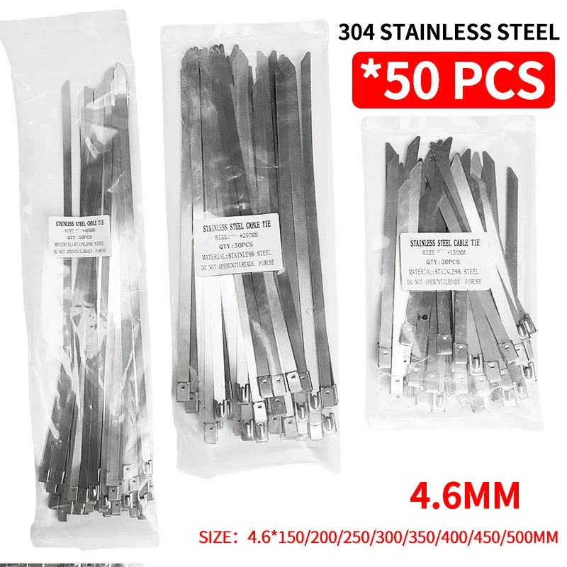 

50Pcs 304 Stainless Steel Cable Ties, Self-Locking Anti-Rust Metal Zip Ties for Electrical Wiring Harness, Heavy Duty