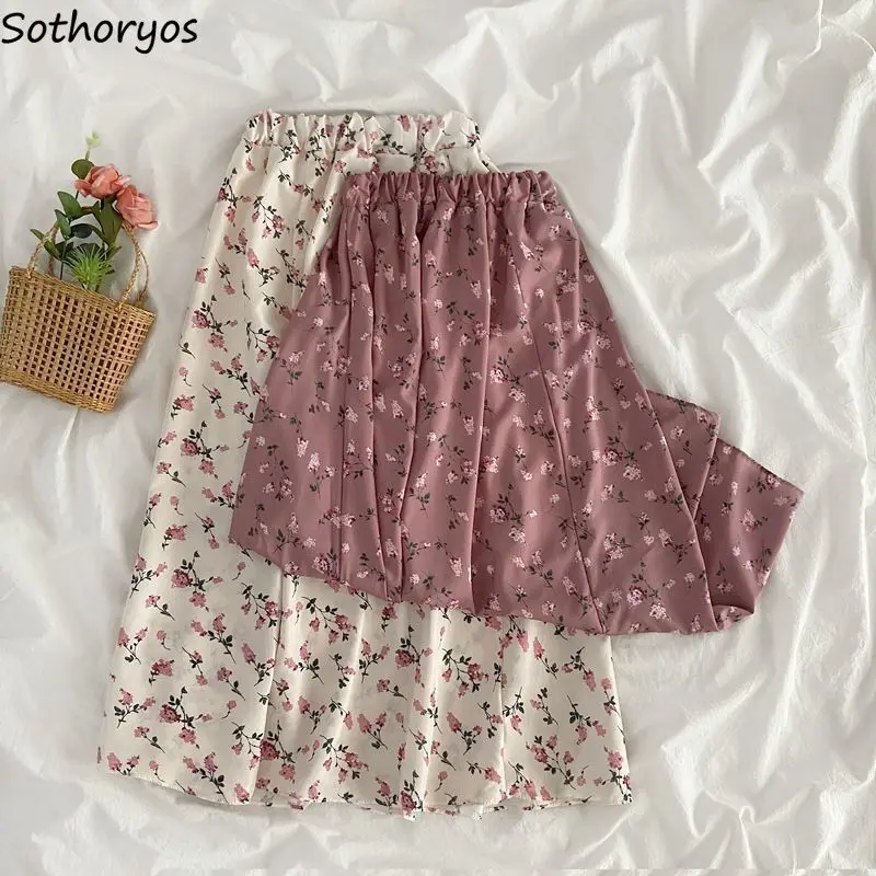 

Skirts Women Floral Temper Casual Baggy A-line Faldas Aesthetic Korean Fashion High Waist Soft Summer Vacation Students Literary