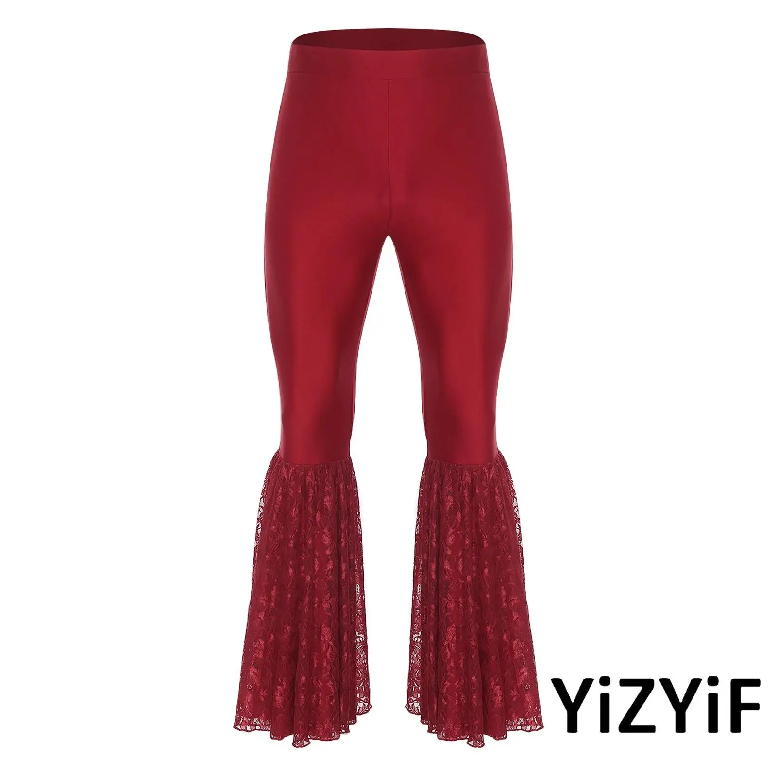 

Men's Latin Jazz Dance Costume Elastic Waistband Lace Patchwork Bell-Bottom Trousers Tango Latin Dance Pants for Halloween Party