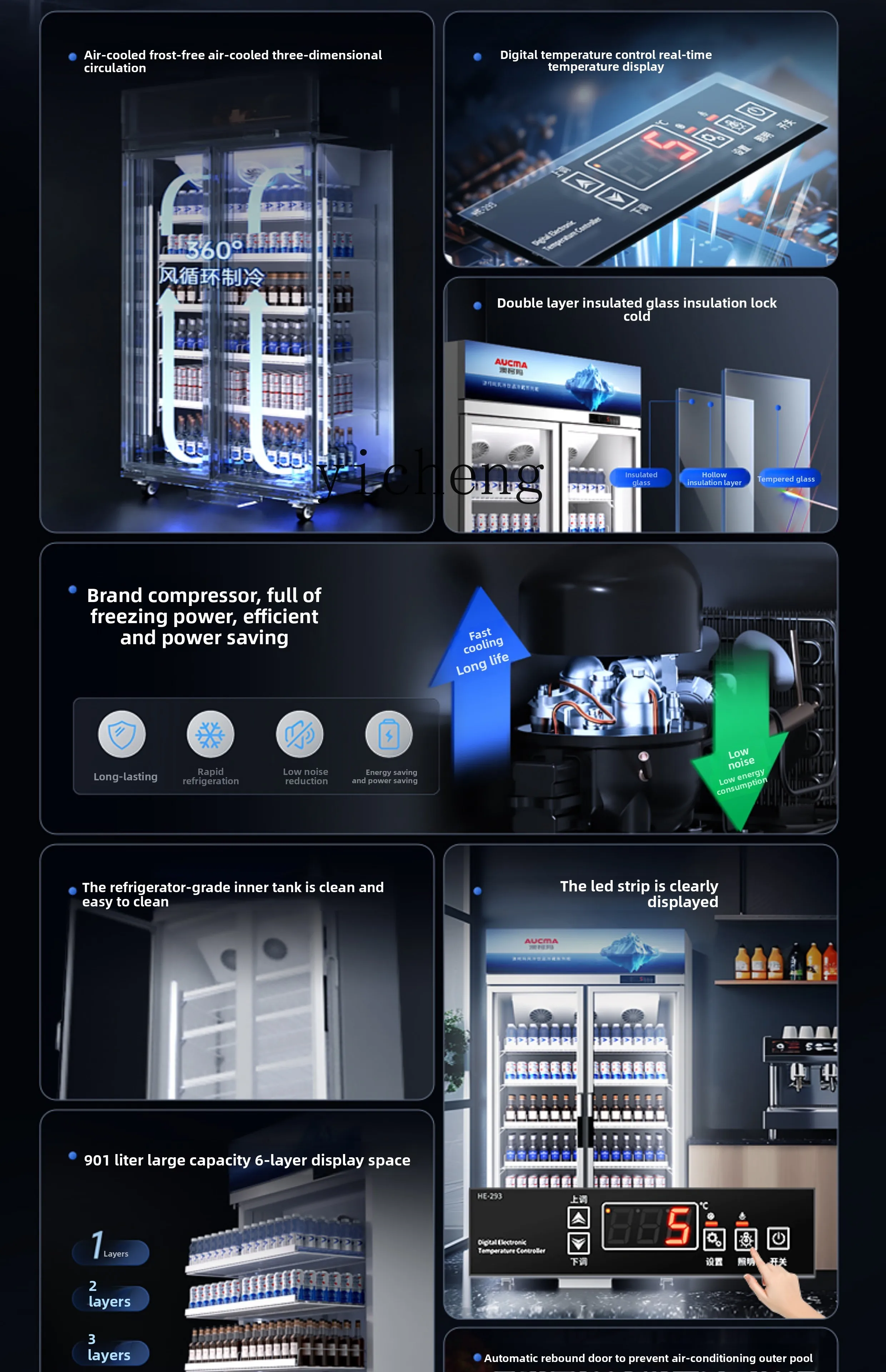 Komercyjna dwudrzwiowa trzydrzwiowa witryna chłodnicza pionowa do napojów, lodówka do supermarketu, zamrażarka.
