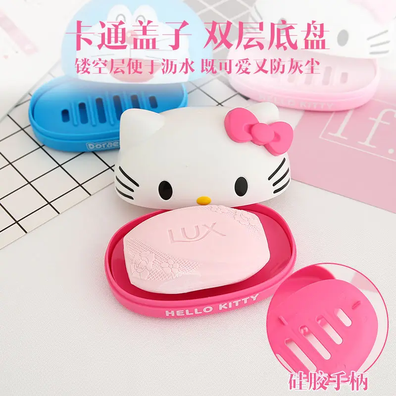 Sanrio Hello Kitty Trendy Soap Box Kawaii Cute Figure Bathroom Soap Holder Drainer With Cover Girl Heart Toy Doll Girls Gifts