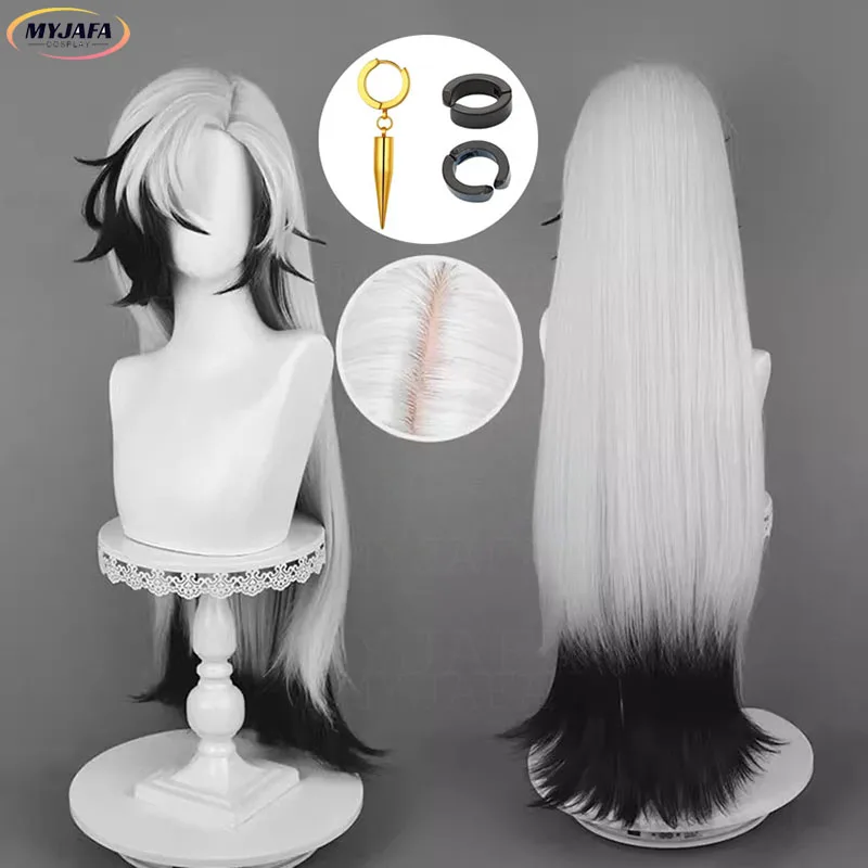 

Boothill Cosplay Wig Game HSR Boothill Silver White Black Mixed Long Wig Heat Resistant Synthetic Hair Wigs + Wig Cap