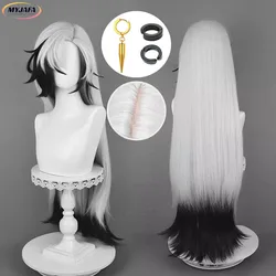 Boothill Cosplay Wig Game HSR Boothill Silver White Black Mixed Long Wig Heat Resistant Synthetic Hair Wigs + Wig Cap