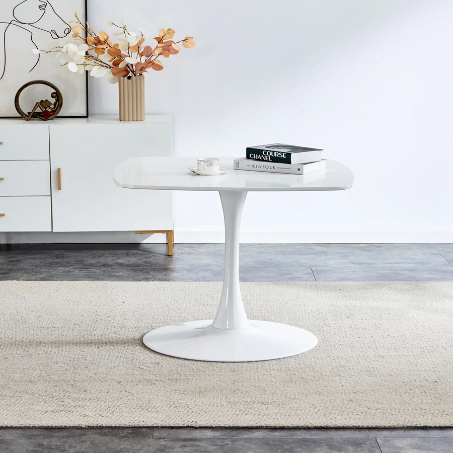 Modern Minimalist White Dining Table, Mdf Dining Table, Kitchen Table, Suitable For Living Room, Kitchen Lounge