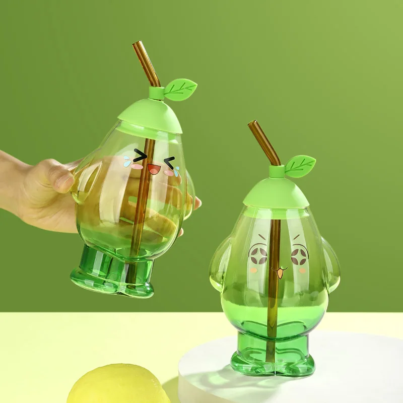Cartoon Animal Lucky Cat Cow Rabbit Straw Cup Heat-Resistant Glass Tumber Ice Coffee Cup With Lid And Straw Clear Cute Bottle