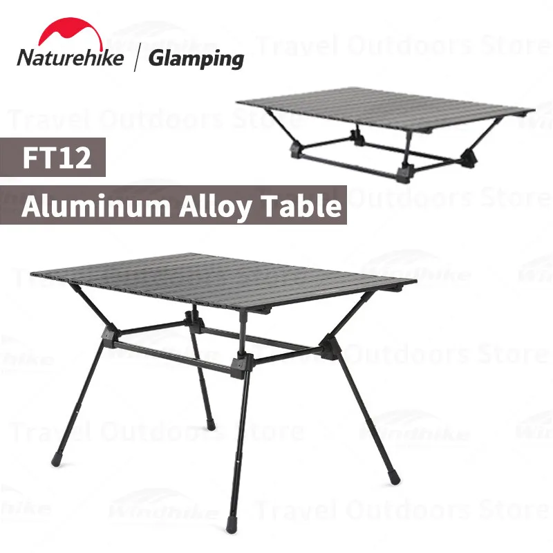 Naturehike FT12 Aluminum Alloy Egg Roll Table Portable Folding Camping Desk Adjustable Height Outdoor Travel Fishing Tables