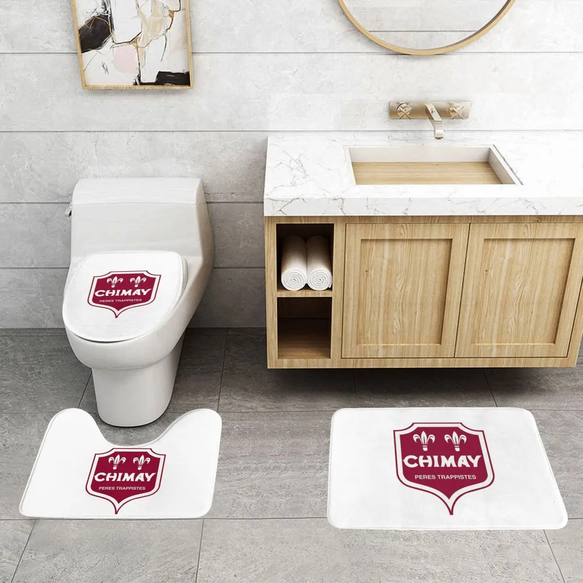 Chimay 3 Piece Bath Mat Bathroom Set Toilet Lid Cover Home Decor Non-Slip Carpet Floor Rug - view 2