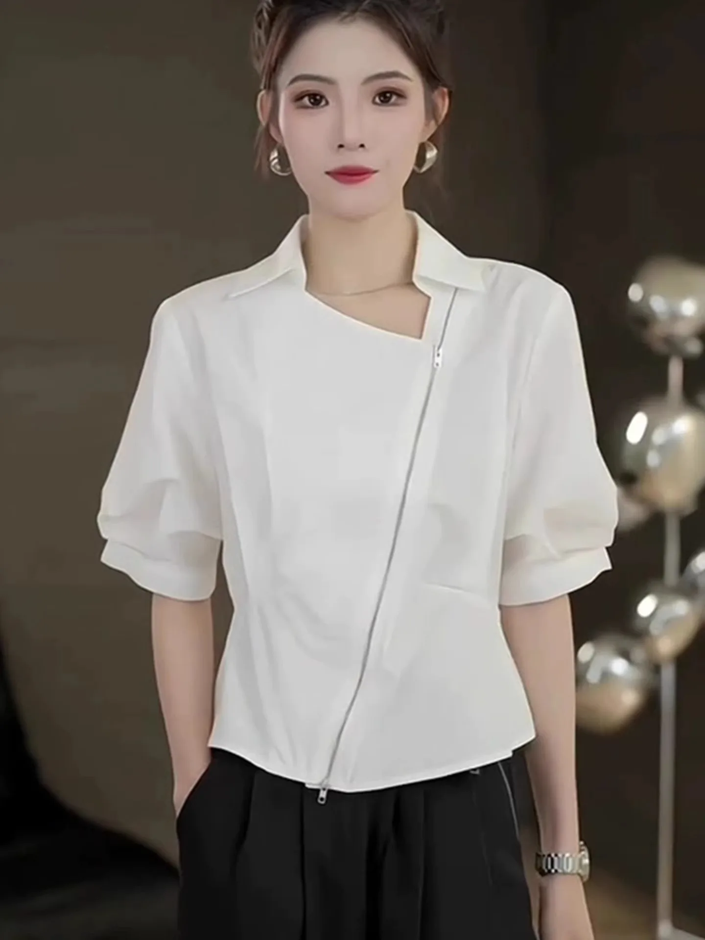 

Женский шелковый топ с молнией, свободного кроя, в европейском стиле, от премиум-бренда, лето 2025