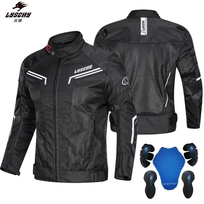 

LYSCHY Men's Summer Breathable Motorcycle Jacket with CE Protective Gear Motorbike Riding Coat Off-road Clothing Reflective 4XL