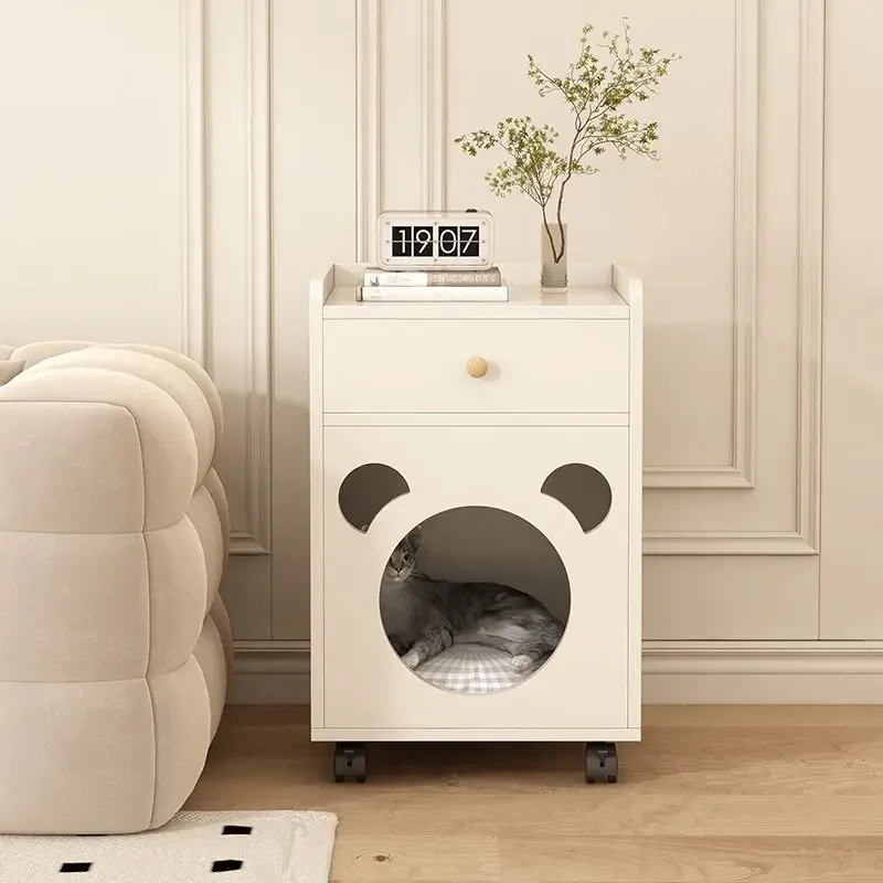 Multifunctional Storage Cabinet with Wheels Nightstand Bedside Table Minimalist Cat House Home Small Unit Bedroom Furniture