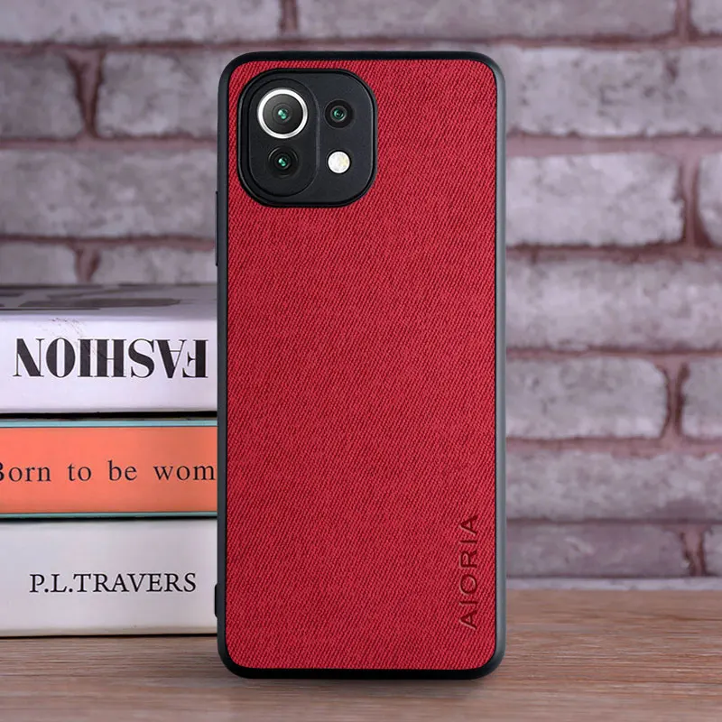 สําหรับXiaomi Mi 11 Lite 5G NE Coqueหรูหราสิ่งทอหนังนุ่มTPU Hardฝาครอบโทรศัพท์FundaสําหรับXiaomi Mi 11 LiteกรณีCapa