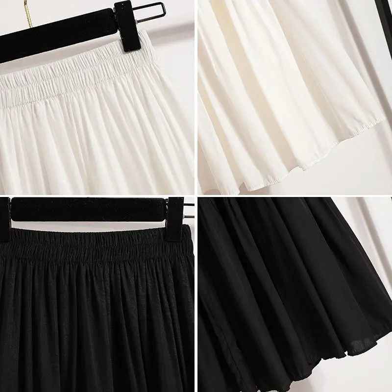 Faldas largas blancas de verano para mujer, falda dulce acampanada de pastel largo coreano elástico de cintura alta, nueva en ropa, tendencia de moda informal