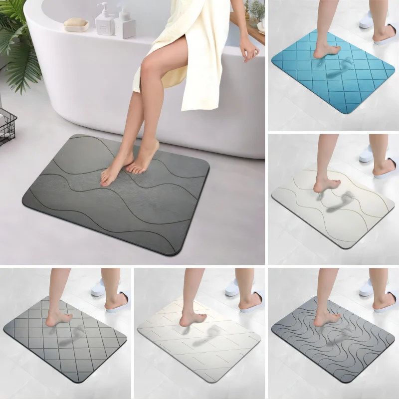 Geometric Pattern Mat Super Absorbent Non Slip Diatom Mud Floor Rug Washroom Quick Drying Carpet Shower Room Easy Clean Doormat