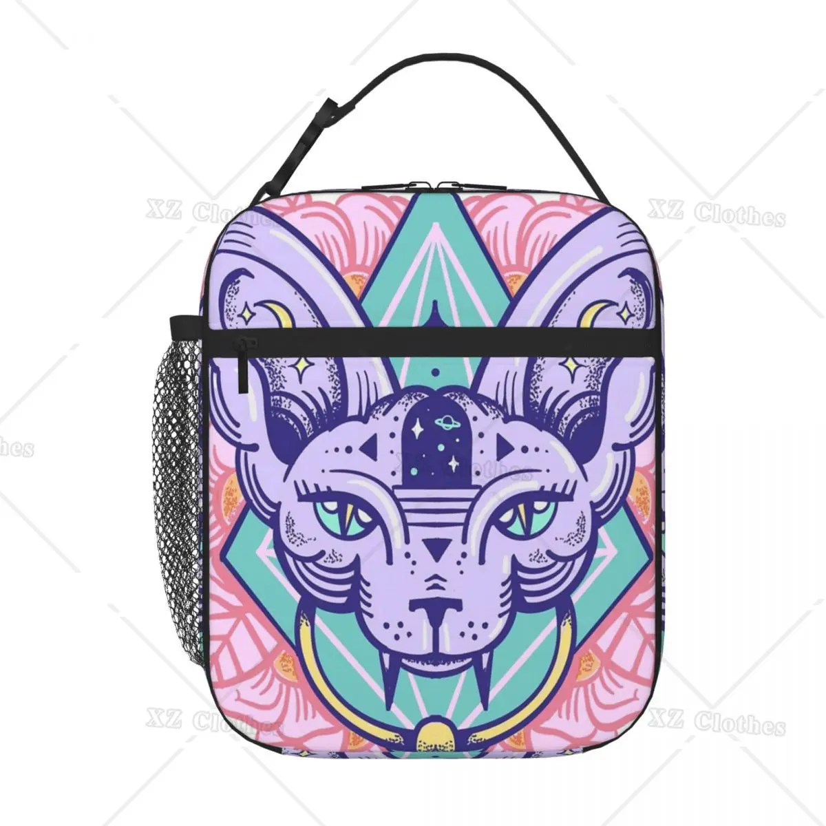 Sphynx Cat Door Knocker Lunch Box Reusable Portable Cooler Tote Bag for Men Women Child Lunch Bags with Pocket for Work Trip