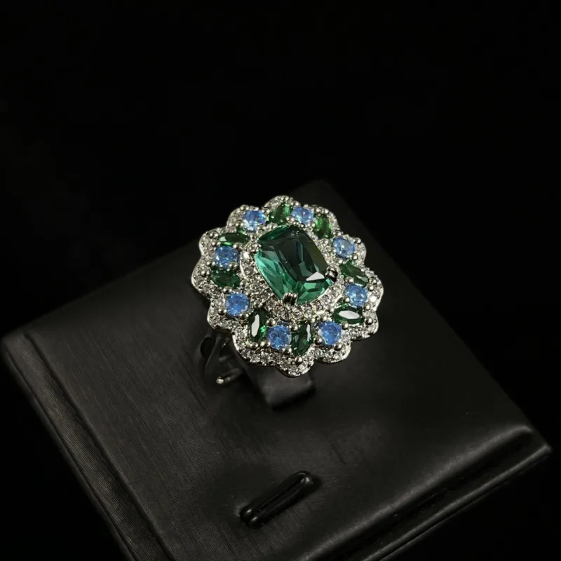 

Новый хит продаж, использованный стиль масляной живописи, цветное ожерелье с подвеской в виде сокровища, регулируемое кольцо, изумрудный набор