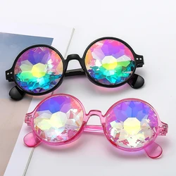 Kaléidoscope-Lunettes de Soleil Rondes Colorées pour Femme, Laser Rétro, Festival, Mosaïque, Prisme, ix, Cosplay, Décorations