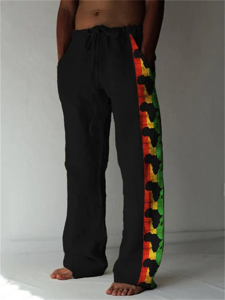 Summer Vintage Men's Straight Pants Comfortable And Breathable Cotton Linen Casual Pants Men's Butterfly Print Large Linen Pants