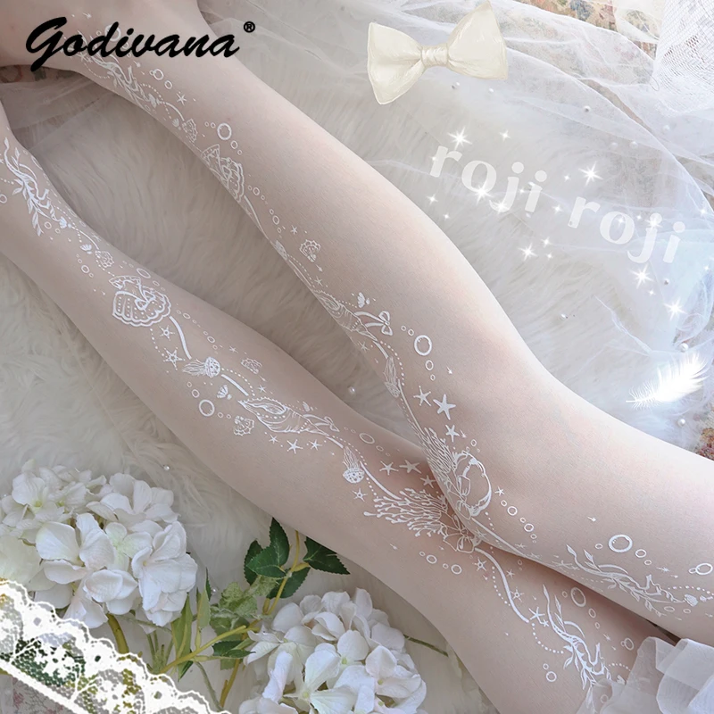 

Lolita Socks Women Spring Summer Arbitrary Cut Stockings Girls Lolita Japanese Style Printing Pantyhose Thin Socks