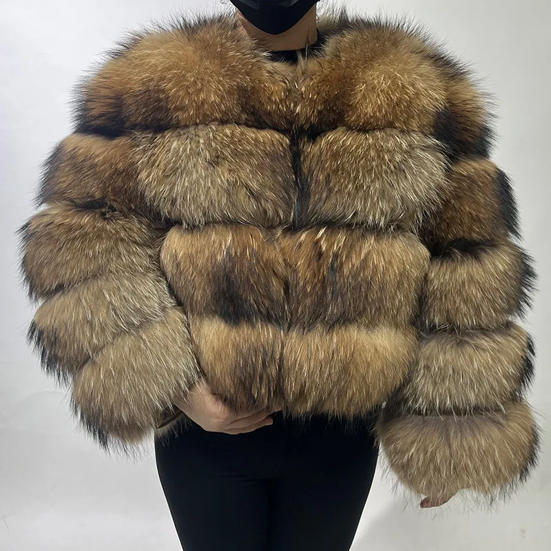 

Maomaokong Natural Real Raccoon Fur Coat Women Winter Long Sleeve Luxury Fox Fur Jackets Thick Top Female Furry Coat Vest