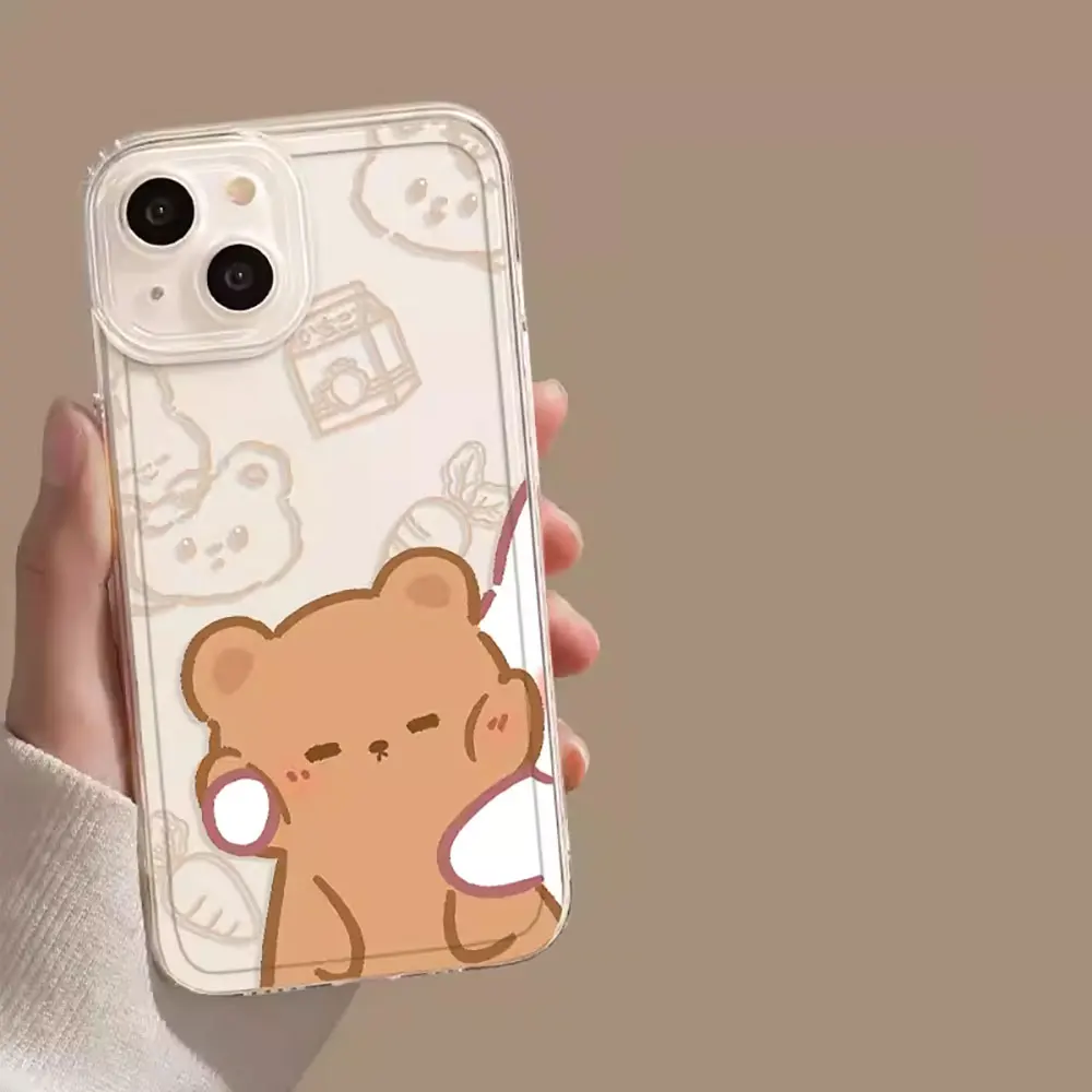 Funny Rabbit Bear Paired Couple Phone Case for Samsung Galaxy S20 S21 FE S22 Plus S23 FE S24 Ultra Clear Lovers Soft Cover Shell