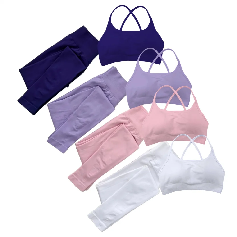 

2 Pcs Yoga Set Women High Quality Seamless Leggings&Backless Bra Work Resistance Training Yoga Pilates Gym Workout Sport Set