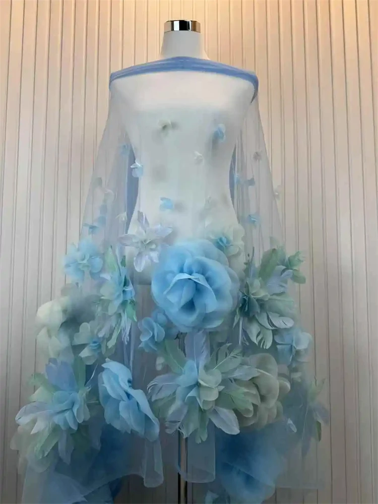 Tessuto africano di fiori e piume 3D 5 metri 2025 Paillettes di alta qualità ricamato tessuto di pizzo francese nigeriano per la cerimonia nuziale