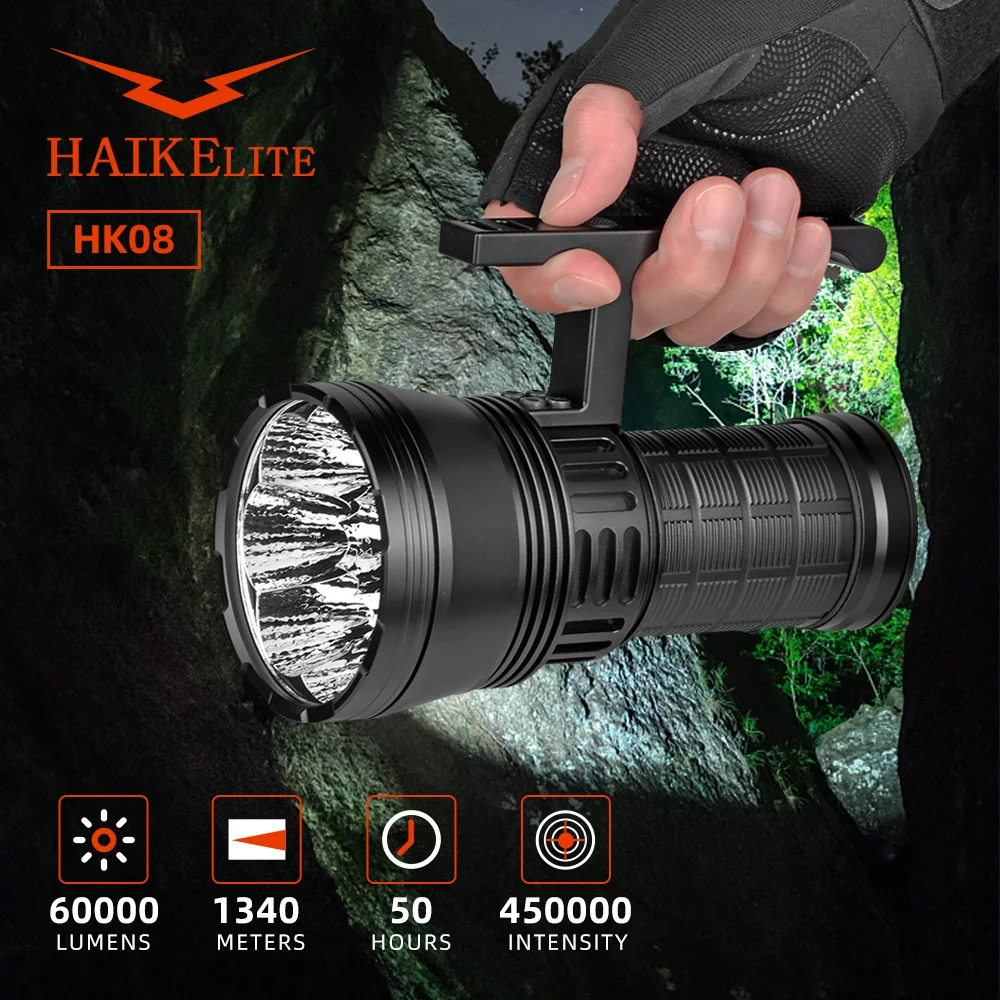 haikelite lanterna led poderosa lanterna tipo c tocha de carregamento usb alta potencia alcance 1340m 60000lm 21700 hk08 01