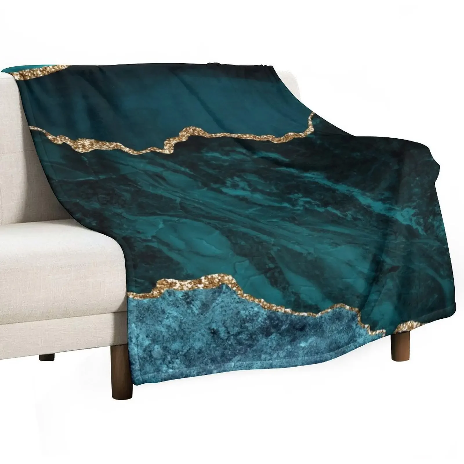 Teal & Gold Agate Texture 02 Throw Blanket Tourist Loose Luxury Thicken Summer Blankets