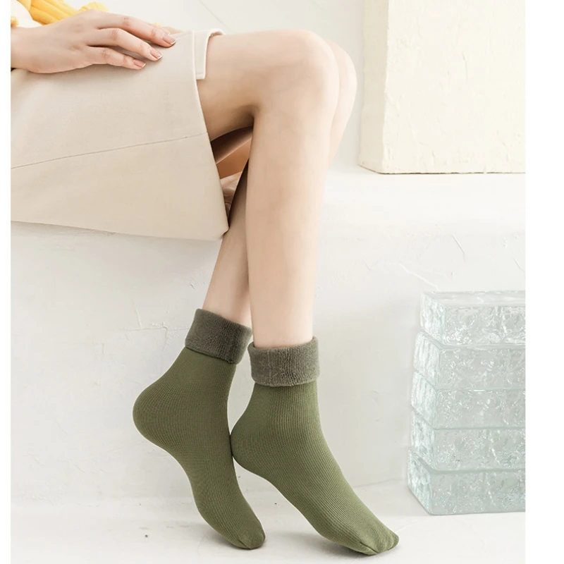 1 Paar Damen Thermo-gefütterte Crew-Socken, einfarbig, weich, gerippt, Thermo-Wadensocken, Damen-Rollmanschette, dicke, weiche Wintersocken – Detail 7