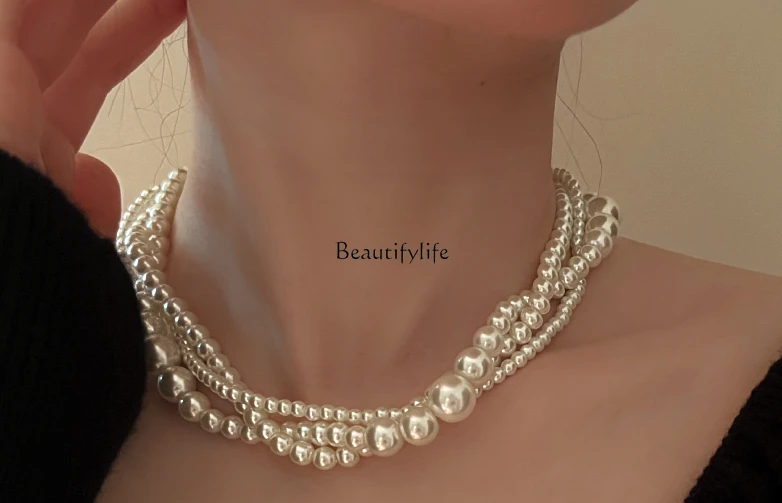 Retro Multi-Layer Pearl Necklace Light Luxury High Sense Temperament Clavicle Chain