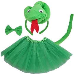 Women Boy Girl Children Green Snake Animal Headband Tutu Skirt Tie Tail Set Party Halloween Costume Cosplay Christmas