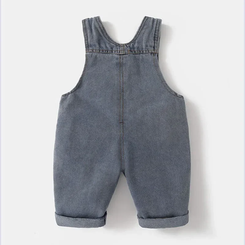 2024 New Autumn Baby Overall 9M-5T Boys Solid Color Retro Loose Fitting Jeans Toddler Thin Large Pocket Jumpsuit