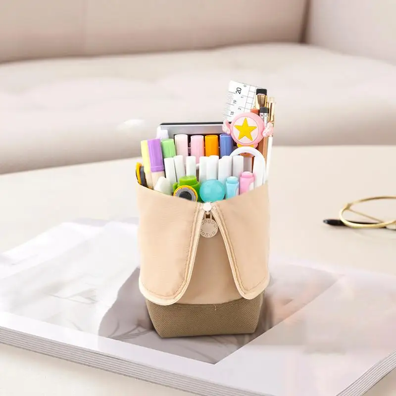 Stand Up Pen Bag Standing Spacious Pencil Pouch Stationery Case Organizer Box Pencil Case Pen Holder Foldable Pencil Pouch Bag