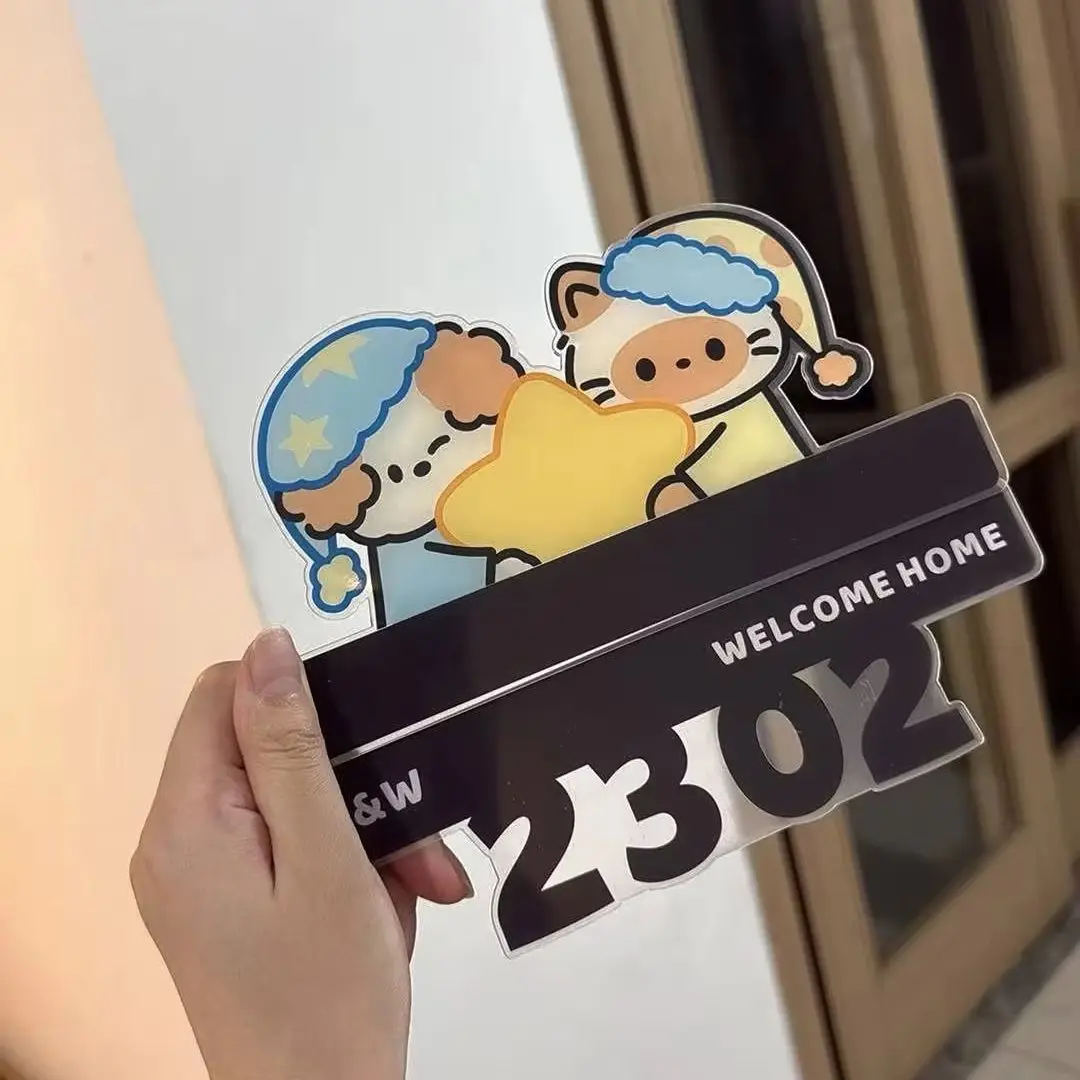 Personalized House Number Sign Custom Name Address Plaque Pet Cartoon LED Night Light Door Wall Decor