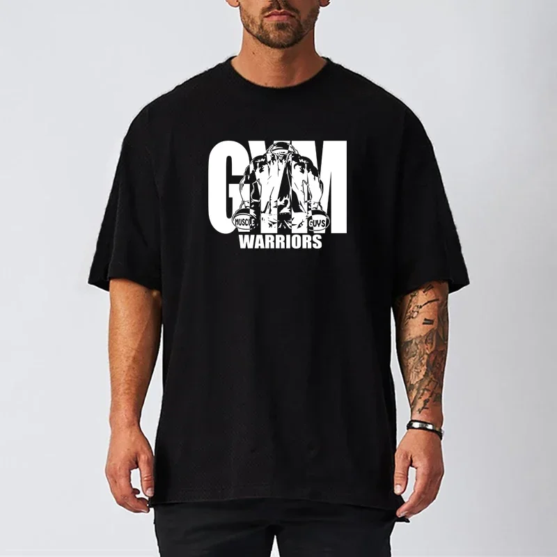 

Oversized Loose Gym Fitness Muscle Tops Mens Casual Short Sleeve Bodybuilding T-shirts Summer Quick Dry Mesh Breathable Shirts