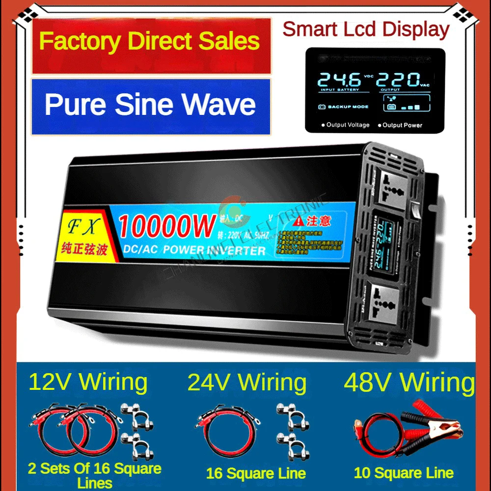 Imagem -06 - Inversor de Onda Senoidal Pura dc 12v 24v 48v para ac 220v 10000w 13000w Conversor de Banco de Potência Portátil Inversor Solar 12v 220v