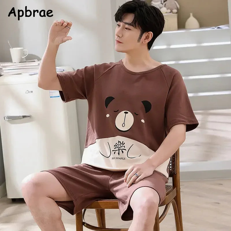 Summer Mens Pajamas Plus Size 4XL Casual Short Tops Short Pants Cotton Pijamas Men Sleepwear for Men Fashion Cartoon Home Wear