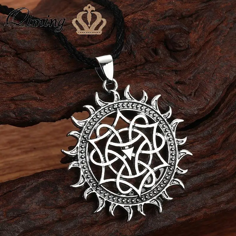 QIMING Alatyr Slavic Pagan Necklace For Men Nordic Svarog God Sun Symbol Viking Jewelry Boyfriend Gift