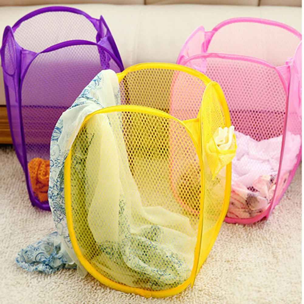 Mesh Bag Clothes Basket Washing Dirty Foldable Hamper Holder Large Laundry Organizer Polyester Sorting Storage