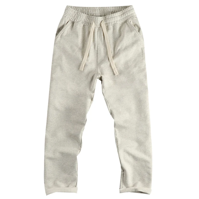 Autumn New American Retro Drawstring Knitted Logger Sweatpants Men's Simple 100% Cotton Wash Sports Casual Loose Straight Pants