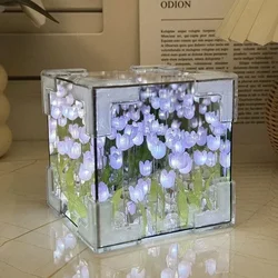 Neue kreative DIY Tulpe Blume Meer Würfel drei dimensionale kleine Nacht lampe Material paket für Freundin Paar Freundin Geschenk