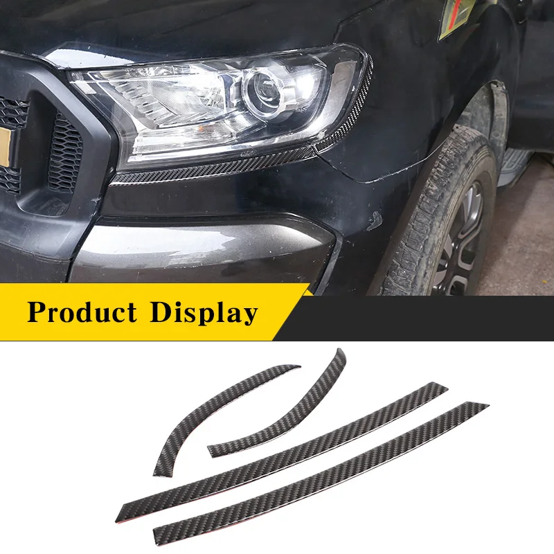 For Ford Ranger Wildtrak 2015-2021 Real Carbon Fiber Car Headlight Eyebrow Strip Trim Sticker Cover Car External Accessories