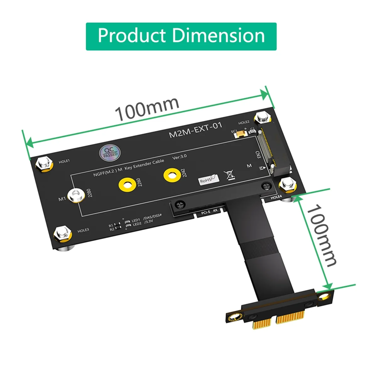 Câble d'extension avec support de tampon magnétique pour PC, M.2 NGFF NVcloser M-Key SSD vers PCI-E 1X, 2230, 2242, 2260/2280 M.2 SSD