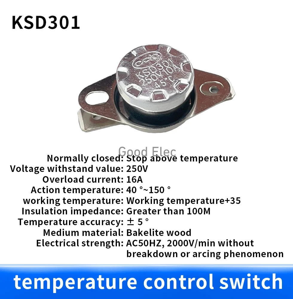1PCS KSD301 10A 250V 40~135 degree Ceramic Normally Open/Normally Closed Temperature Switch Thermostat 45 55 60 65 70 75 80 85