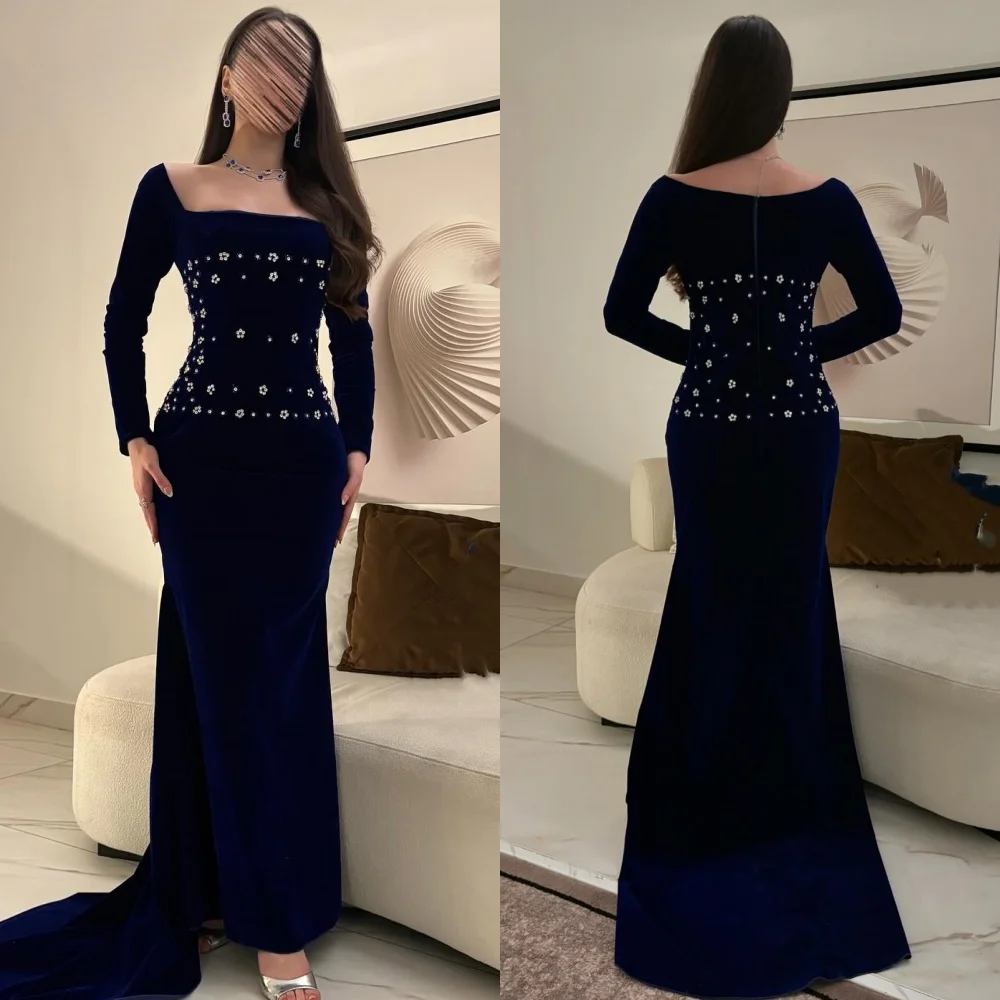 تخصيص كلاسيكي أنيق حجر الراين الطية حورية البحر ساحة الرقبة فساتين طويلة فساتين مناسبة مخصصة الأحجام المتاحة الموضة #1